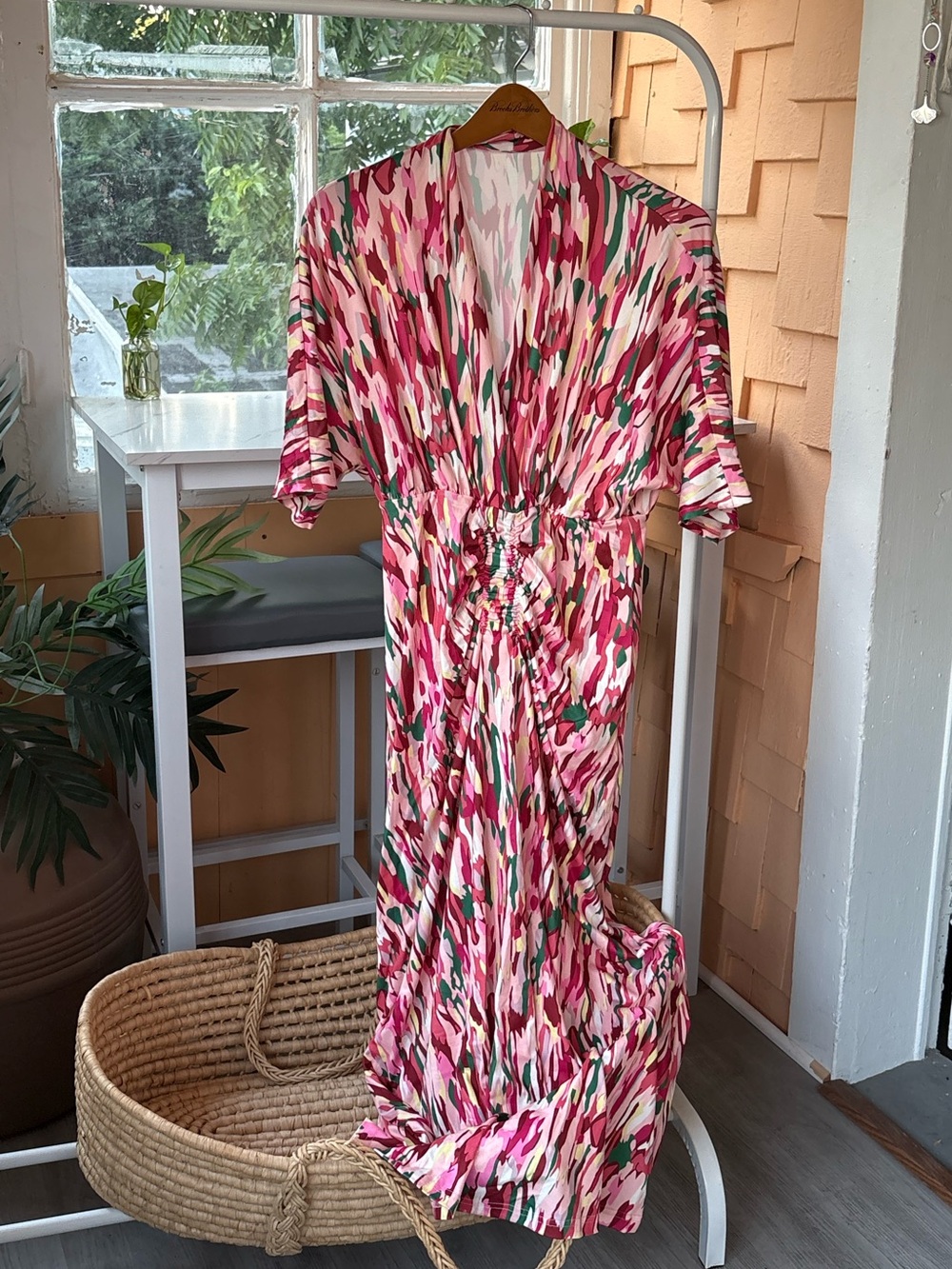 Pink & Green Abstract Print Maxi Dress